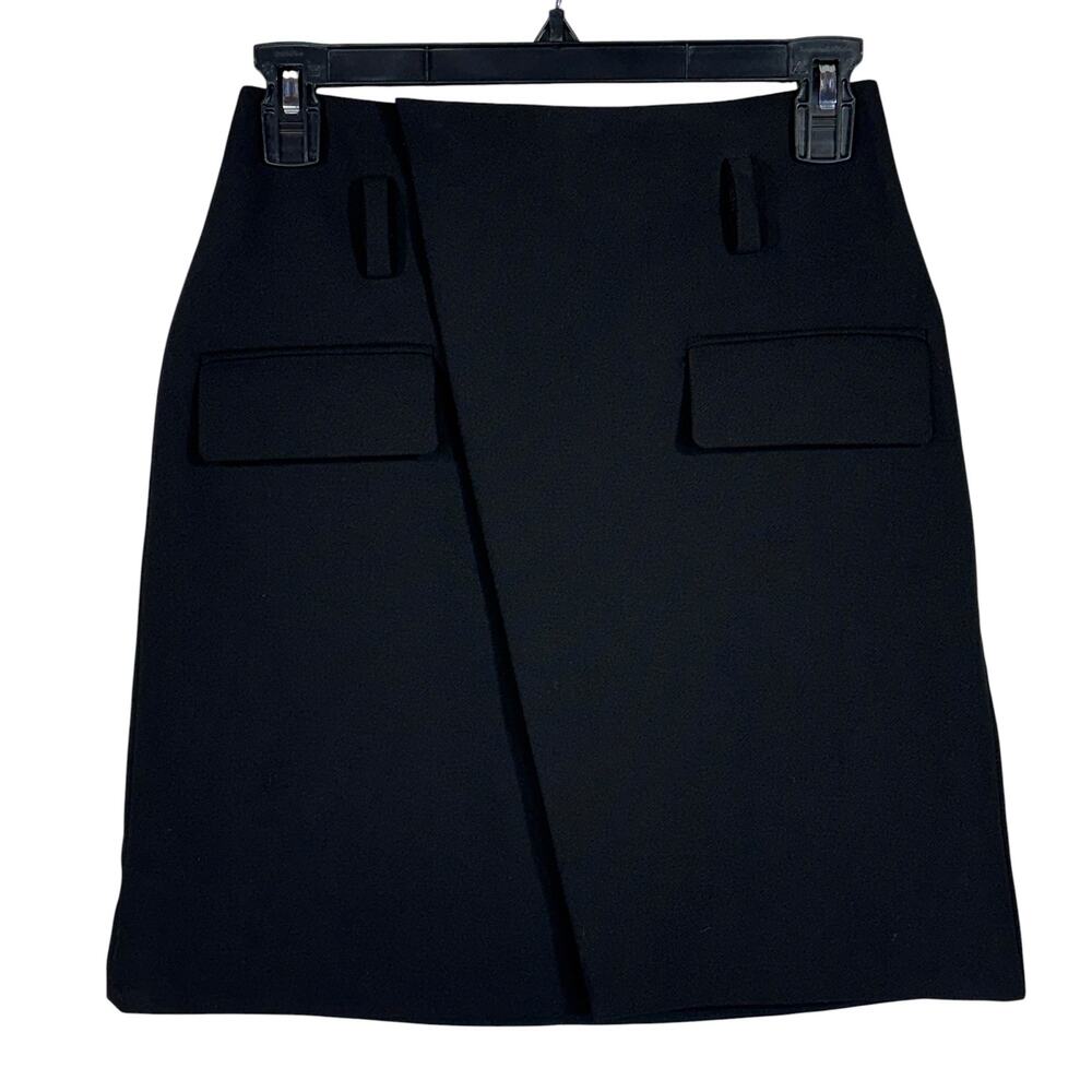 Maje SZ 34EU (X-Small) Josina Faux Wrap Mini Skirt Zip Closure A-Line Black Noir